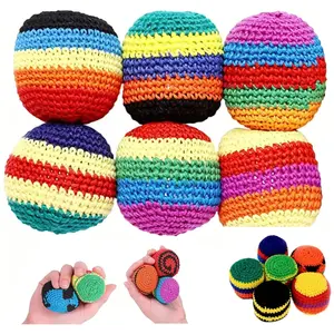 Random 1/6/12 PCS Hand-Made Knitted Hacky Sack, 2026 Upgraded Assorted Foot Bag Crochet Hacky Sacks for Adults, Juggling Balls for Beginners, Multicolored Geometric Pattern, Ready-to-Use Hacky Sacks 1002