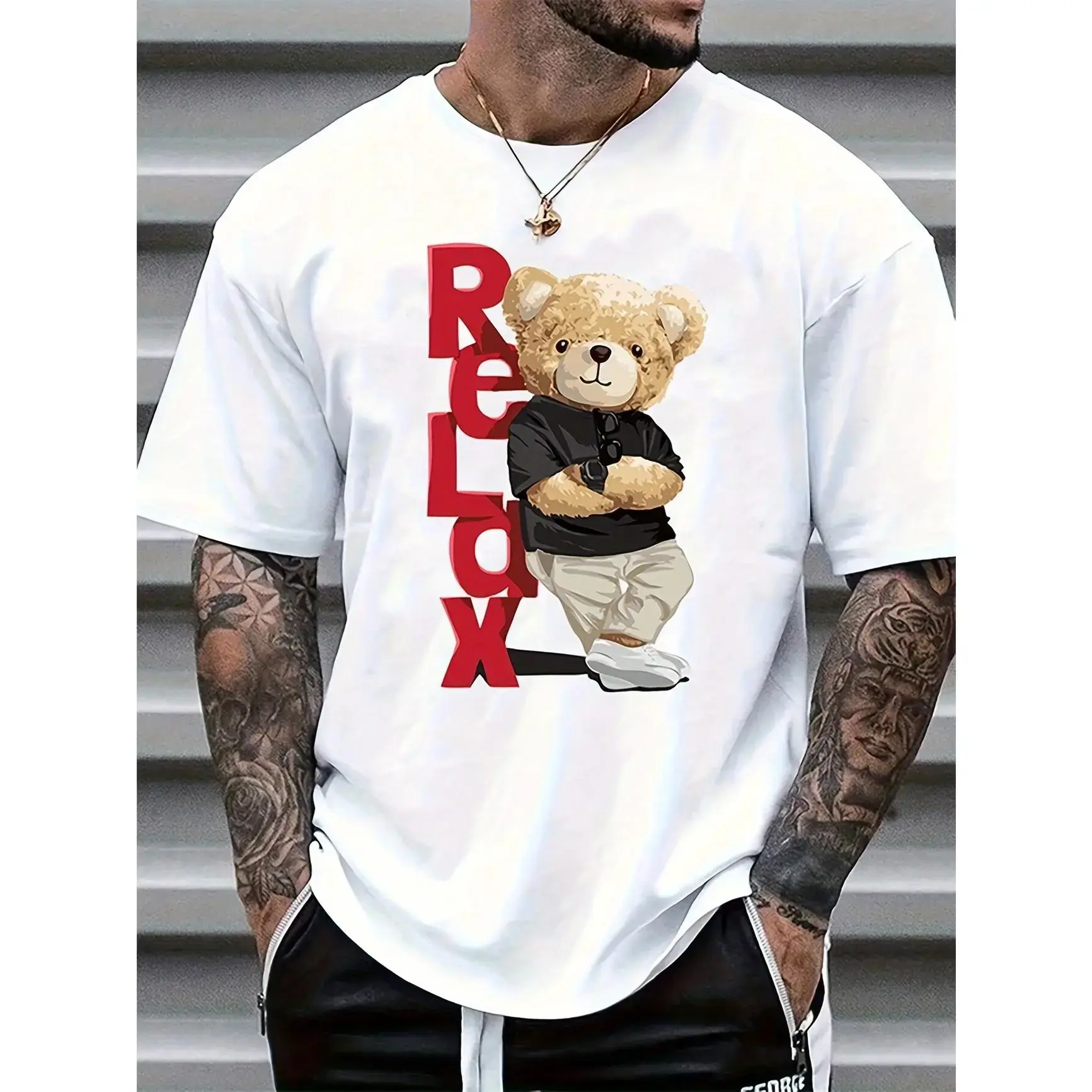 Women's Soft Teddy Bear Graphic Short-Sleeve Cotton T-Shirt - Chic Oversized Round Neck Top, Casual Streetwear Outfit, Ideal Gift for Women for Birthday, Christmas, Shortsleeve, Tshirt, Oversized Tshirt Women
