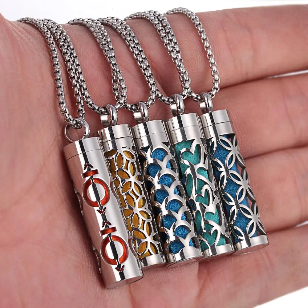 New Aromatherapy Diffuser Necklace LOVE Pattern Stainless Steel Essential Oil Diffuser Lockets Neutral Pendant   Jewelry