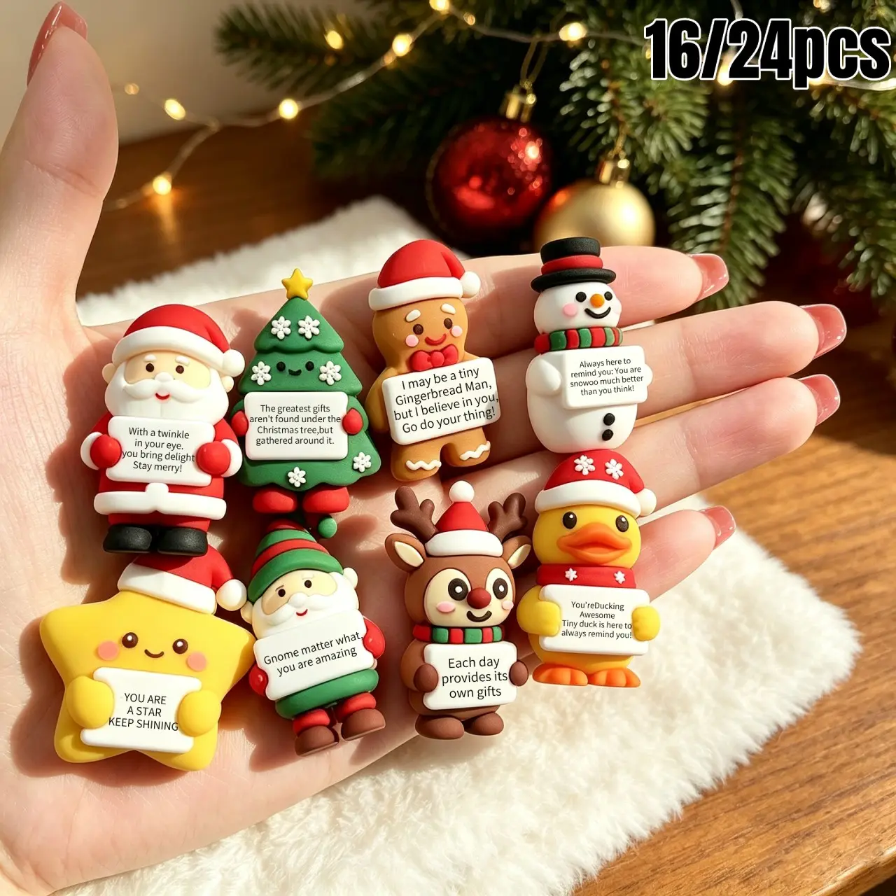 Mini Christmas Figurines Set, Ornaments - 16/24 Emotional Support Gifts, Cute Holiday Desktop Decor for Halloween, Thanksgiving & Christmas, Perfect Stocking Stuffers & Mini Garden Home Decorations, Ideal Party Gifts Featuring Santa, Reindeer, Snowman
