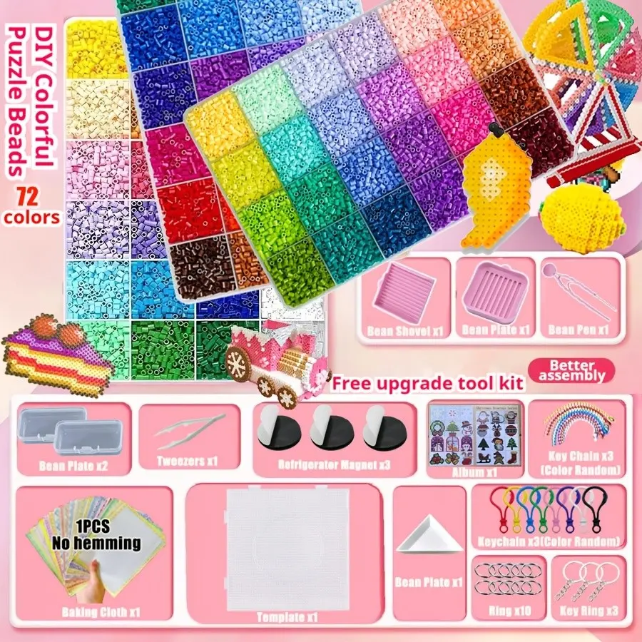 72-Color 2.6mm Fuse Beads Pack, 36000pcs Vibrant Plastic Craft Beads, Jewelry Making, Scrapbooking, Home Decor, Durable Beads