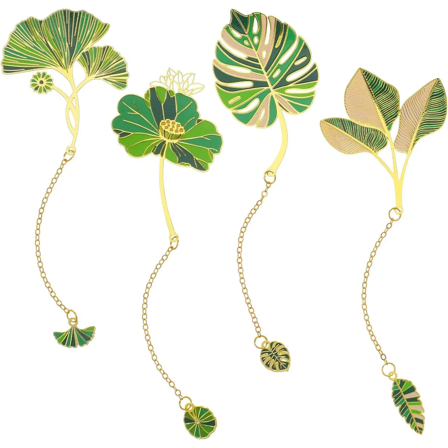 4 count Metal Bookmarks, Lotus Leaf  Bookmark, Pendant Floral Metal Bookmark for Book Lovers, Cute Monstera Bookmarks for Teacher Writers Reader , Gifts for  Lovers