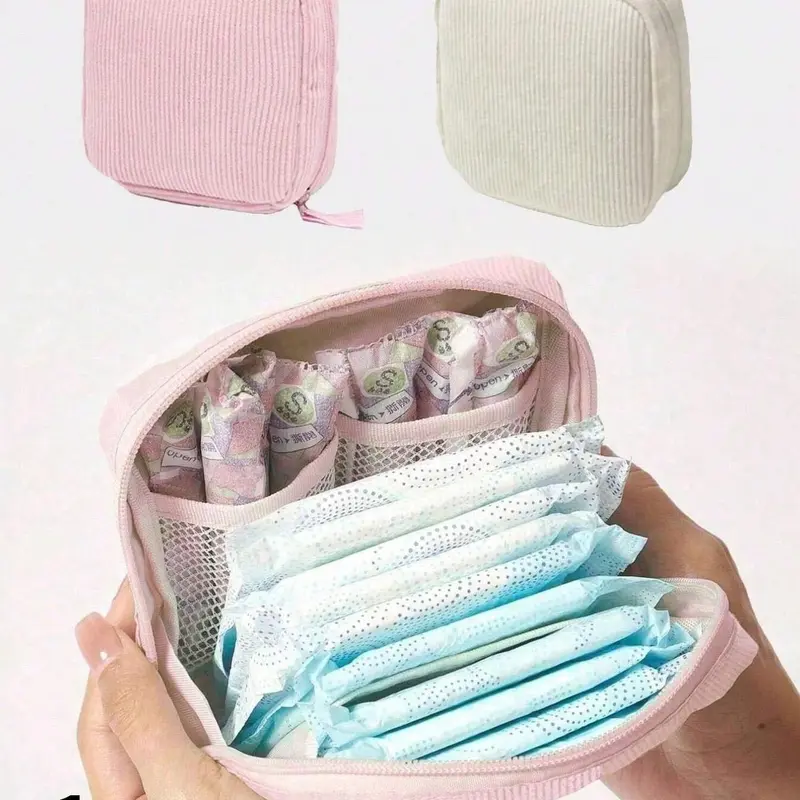 Sanitary Napkin Storage Bag, Portable Storage Bag, Nylon Storage Bags, Pouch, Large Capacity, Simple Style, Used To Store Sanitary Napkins, Panty Liners And Tampons, Striped Travel Storage, Stripe Series Makeup Bag, Travel Essentials