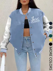 New Women's Baseball Jacket Fall Winter, Creative Letter Print, Casual Sporty Coat, Comfortable Versatile Jacket, Multiple Trend Colors