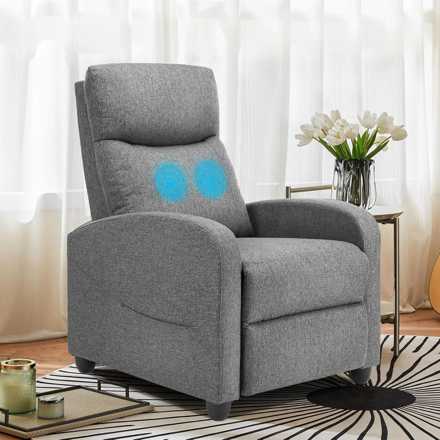 Massage Recliner Chair for Adults, Adjustable Home Theater Seating with Lumbar Support for Living Room, Modern Fabric Reclining for Small Space, Grey