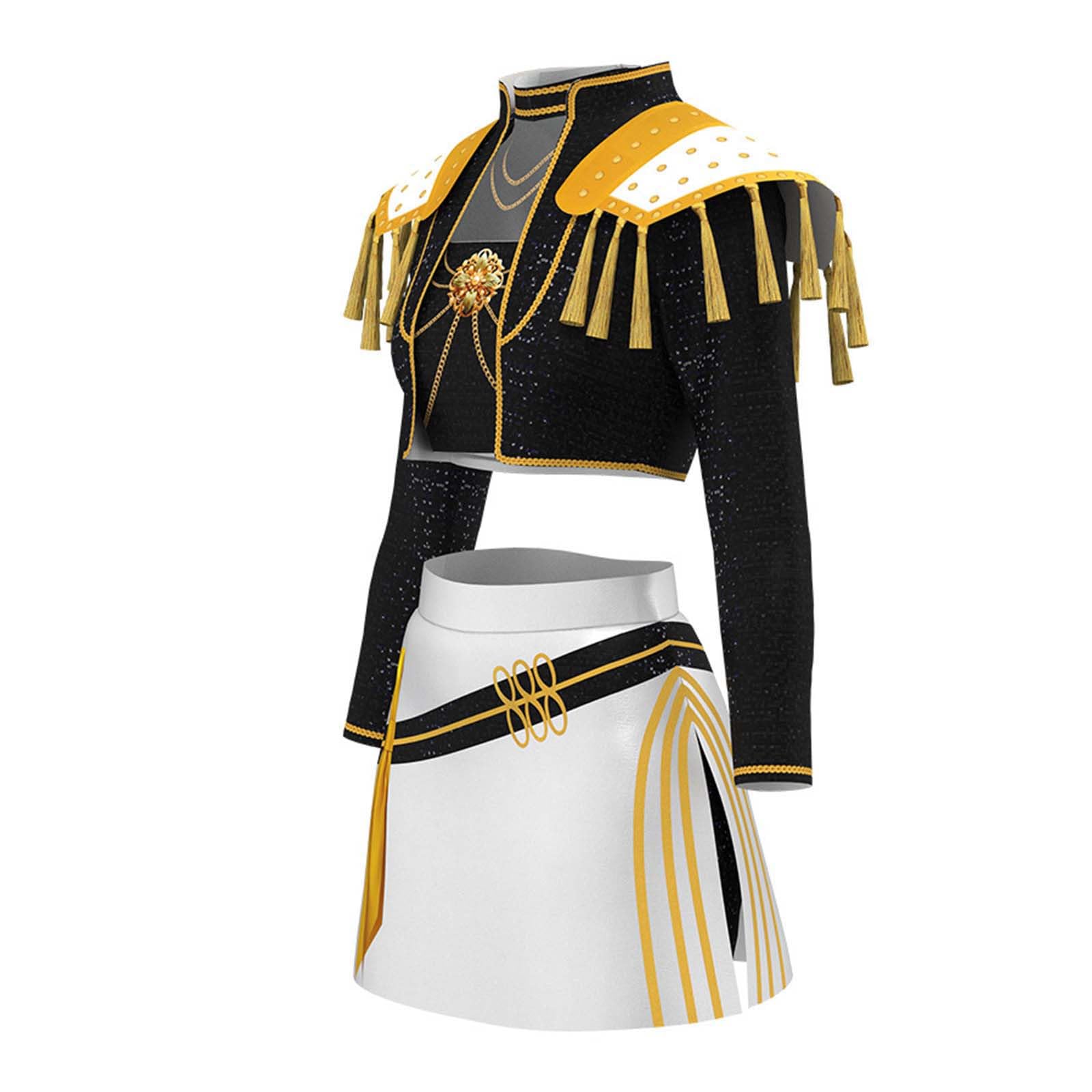 Fashion Pop Music Demon Hunter Costume 2-Piece Set: Embroidered Jacket and Plaid Skirt for Halloween, Dance Performance |         3-14 years old girls' children's clothing