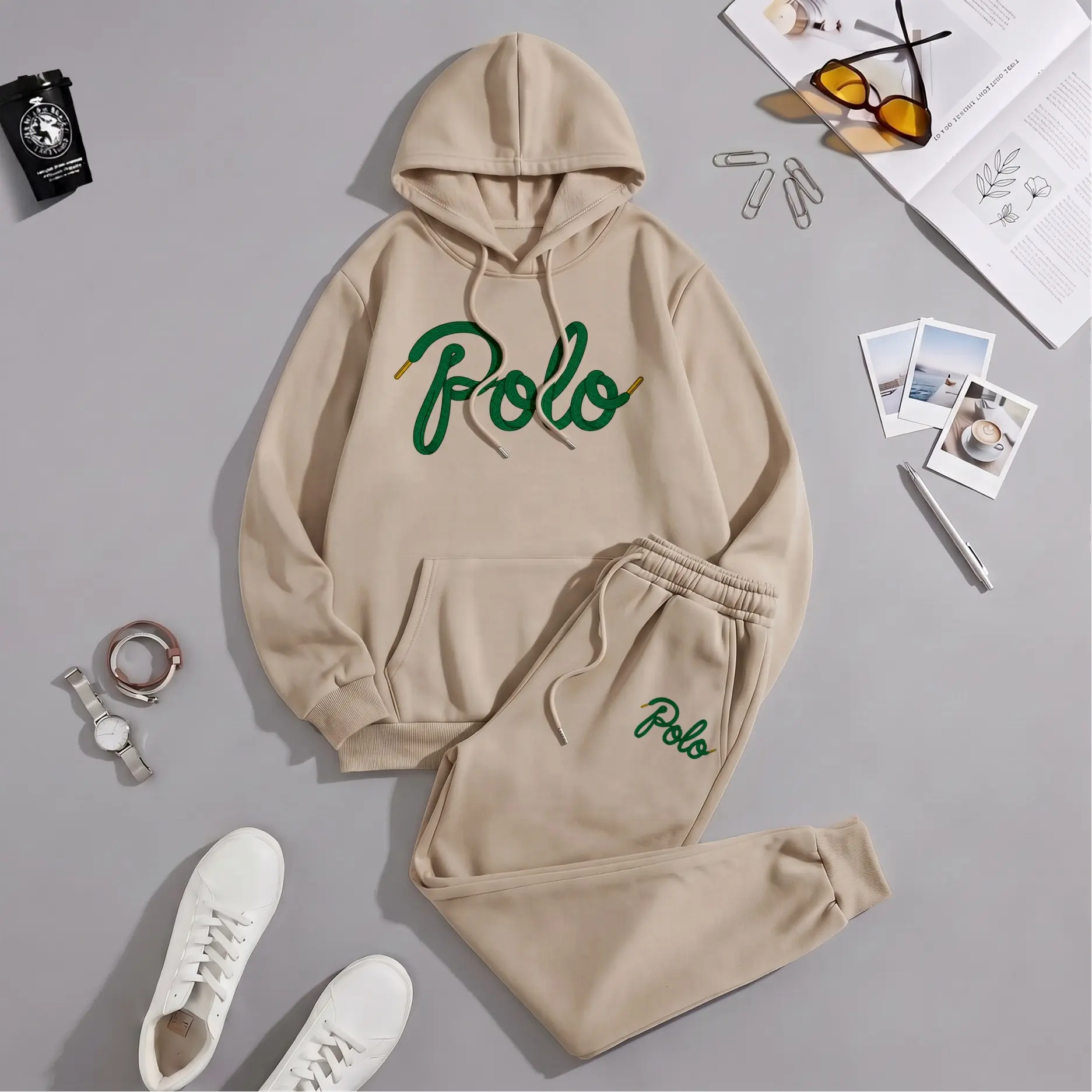 Men's Casual Letter Print Tracksuit, 2-Piece Polyester Hoodie & Jogger Set, Loose-Fit Athletic Wear for Fall Winter Streetwear, Long Sleeve, Tracksuits
