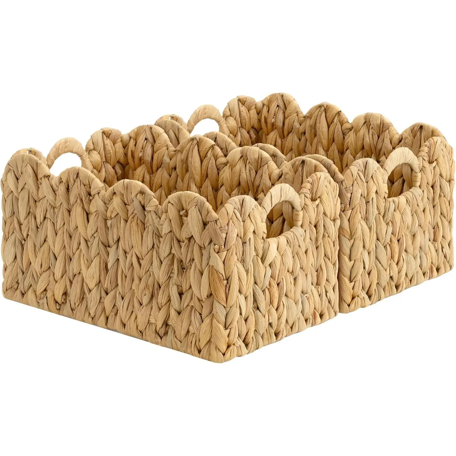Scalloped Water Hyacinth Baskets, Large Scalloped Baskets