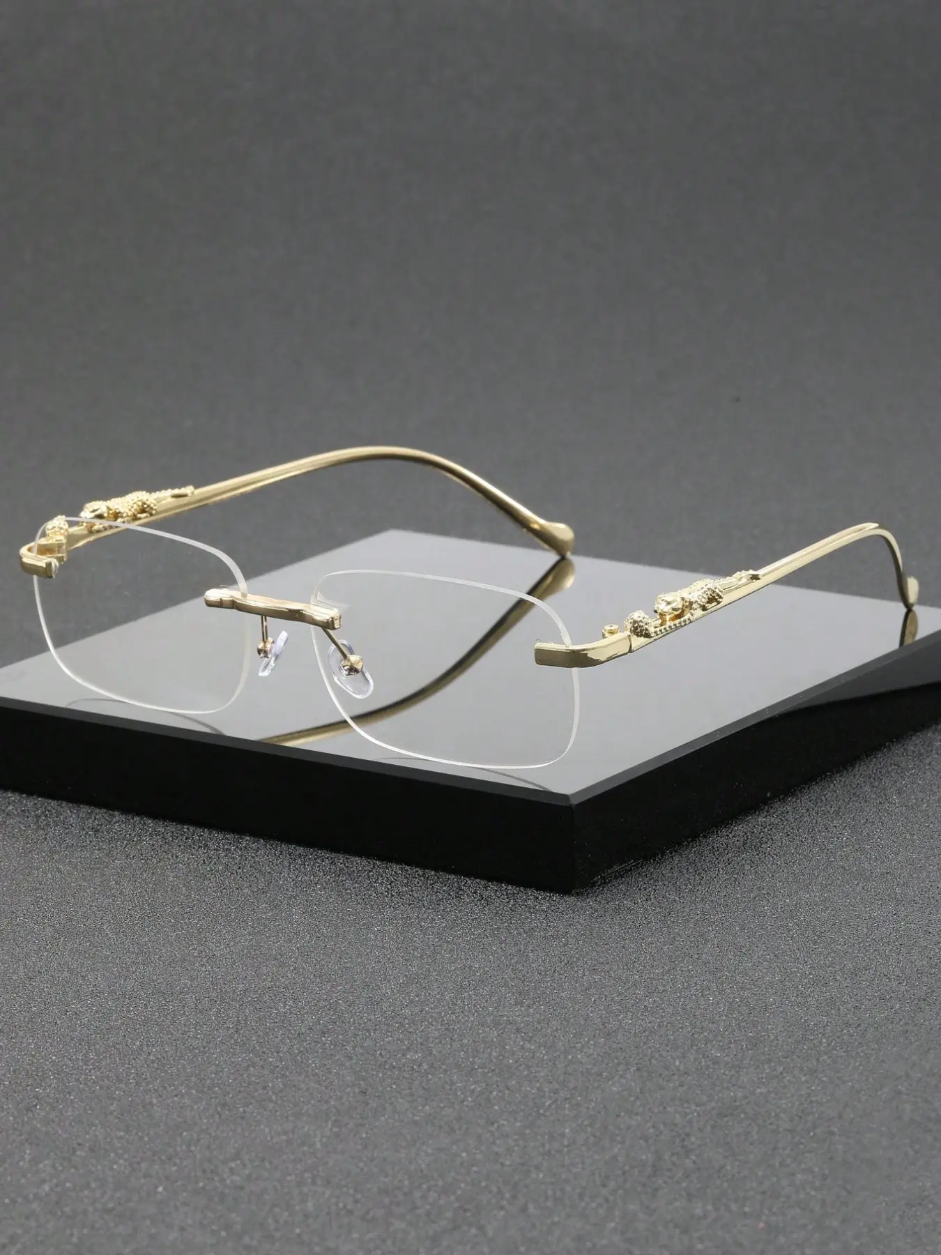 Men's Rectangular Frameless Metal Transparent Glasses, Elegant Solid Pattern, Suitable for Daily Casual, Luxury Social, Fashion Streetwear, Office Use