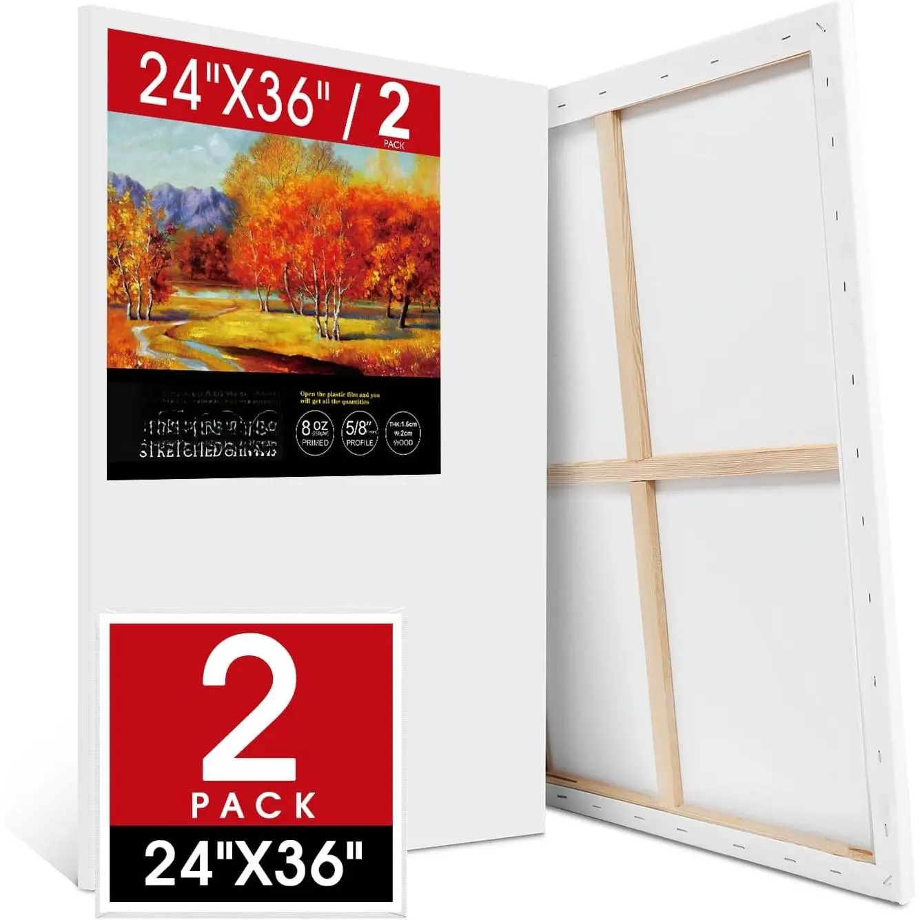 Stretched Canvas for Painting 24x36 Inch, 2 Pack Large Canvas for Painting, Primed Acid-Free  Blank Canvases 24x36 Inch, Large Painting Canvas for Oil ,Watercolor, .