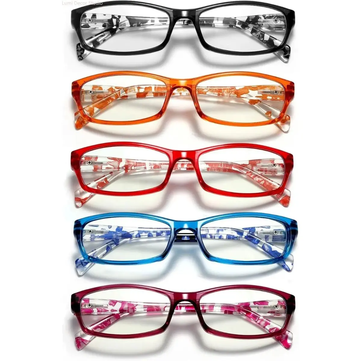 5 Pack Women’s Reading Glasses, Lightweight Colorful Frames with Blue Light Blocking and Anti Glare Lenses, Spring Hinge Eyewear for Computer Use, Work and Daily Wear