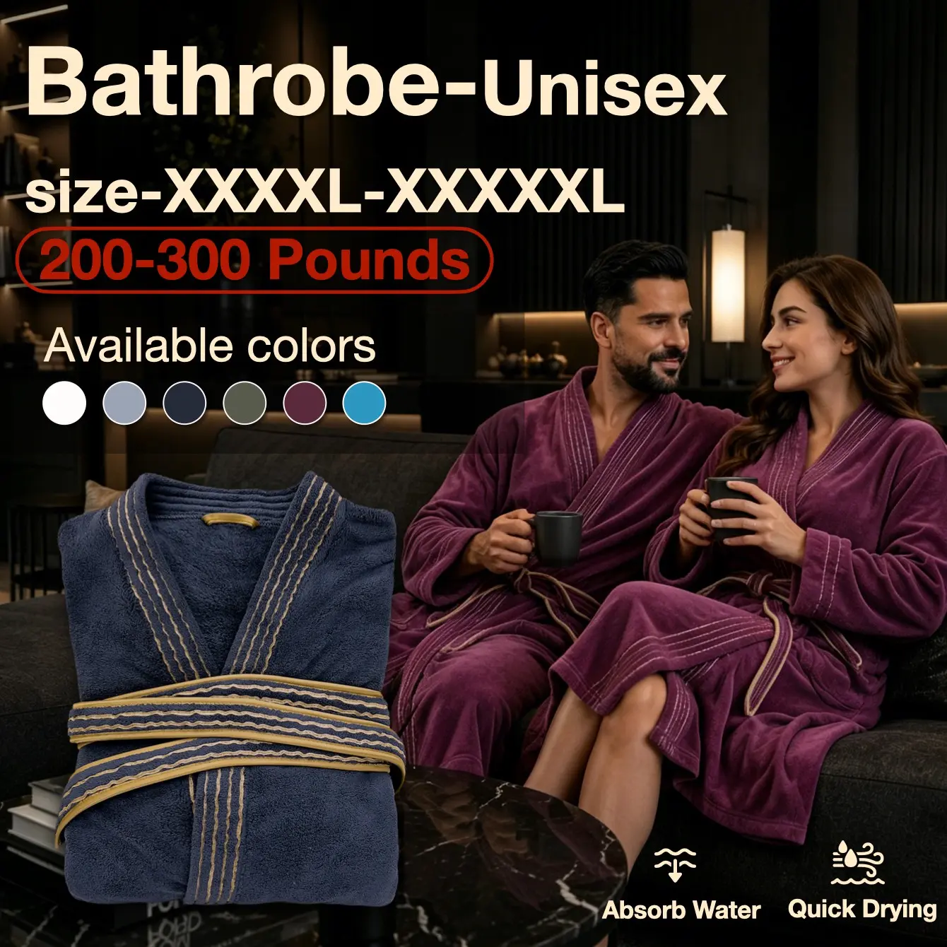 Luxury Gold Thread Bathrobe, Thick Warm Knee-Length, Quick-Dry Absorbent, Spa & Hotel Use, Unisex, Christmas Halloween Thanksgiving New Year Gift