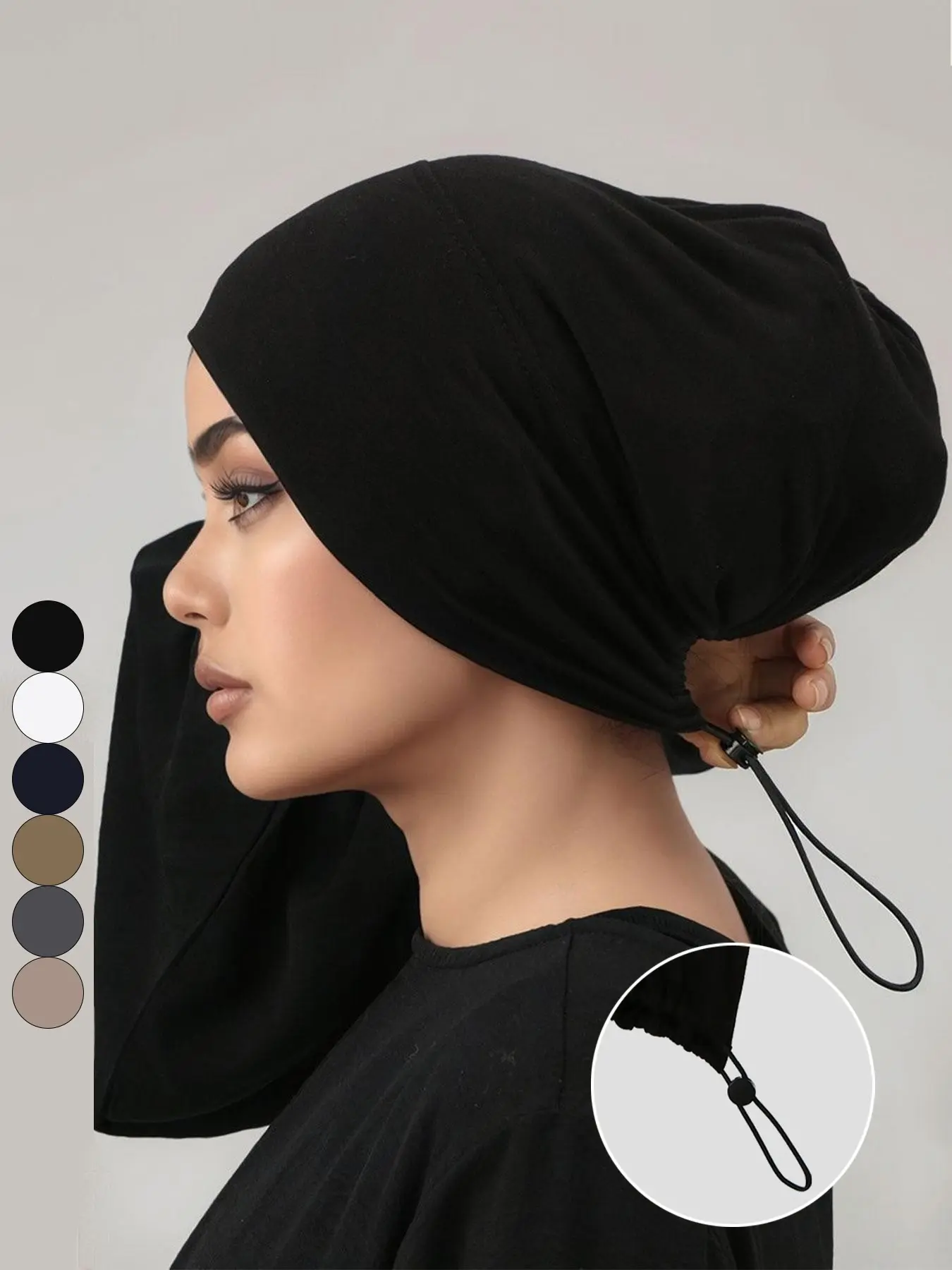 Women Modal Hijab Caps with Tie Back, Adjustable Jersey Wraps, Solid Color Basic Casual Underscarf Abaya Accessory, Daily Wear Veil
