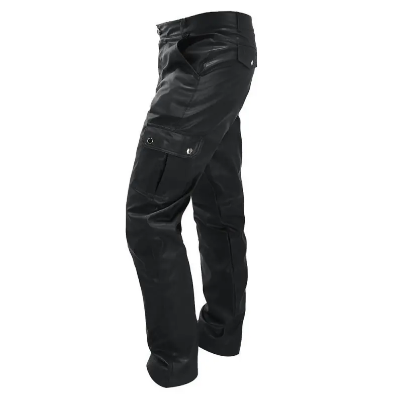 Mens Slim Fit Pants Stretch Pu Faux Leather Motorcycle Biker Pants