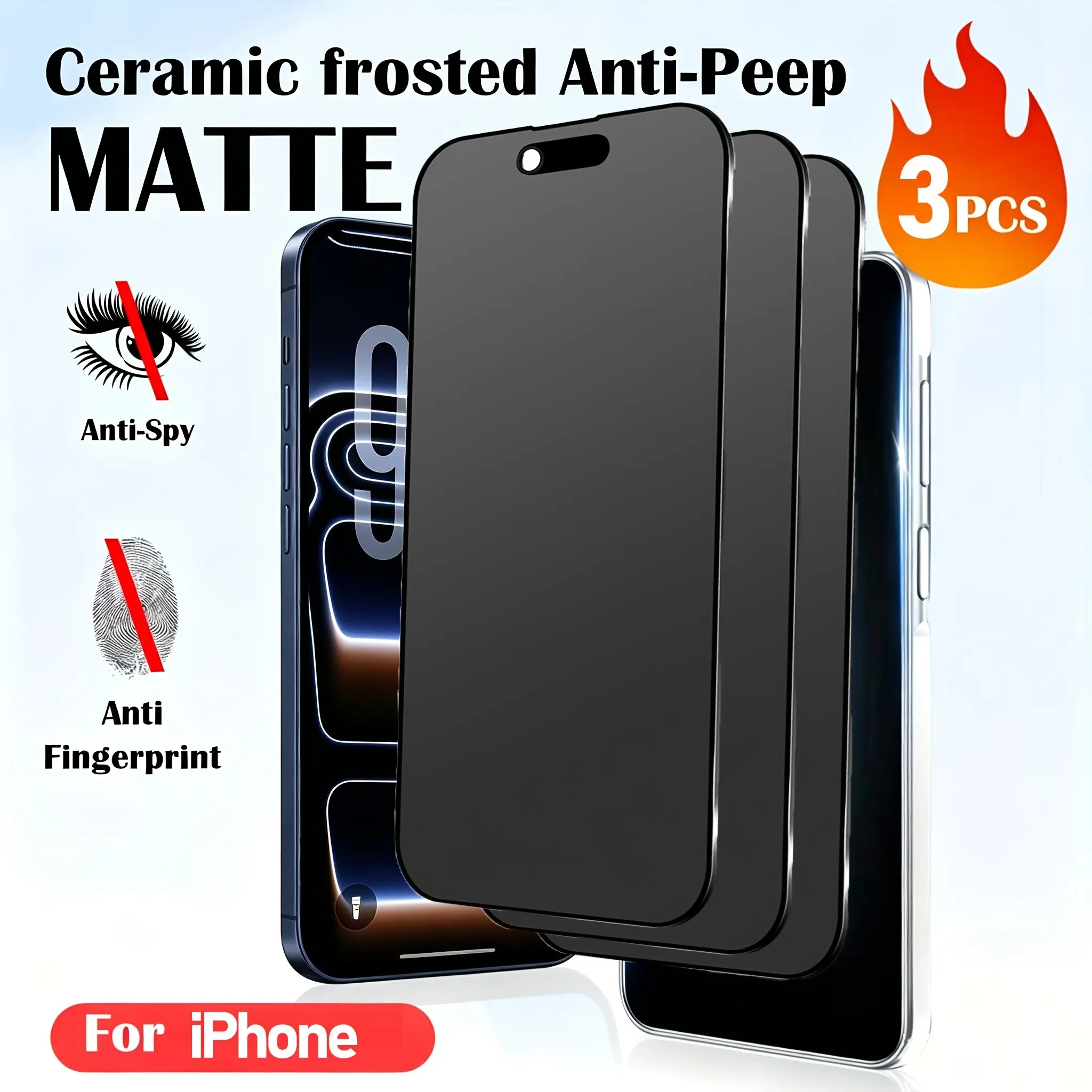 3 pcs Full Cover Matte Privacy Smartphone Screen Protector For iPhone 17 Pro Max Air 17e 16 15 Pro 13 12 11 14 Pro Max Plus 16e Air XS X XR Anti-Spy Soft Film Privacy Screen Guard