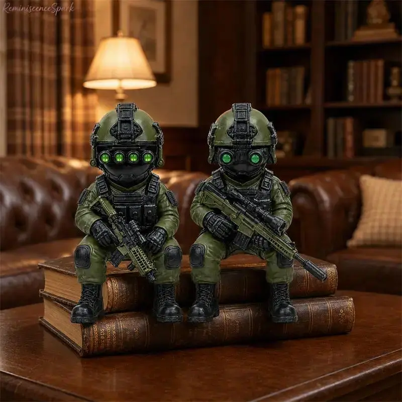 1pc & 2-Pack Mini Special Forces Soldier Statue Figurine Outfitted With Night Vision Equipment, Detailed Military Collectible Figure, Compact Desktop Ornament, Decorative Minifigure Gift For Military Enthusiasts, Veteran Gifts & Office Table Styling
