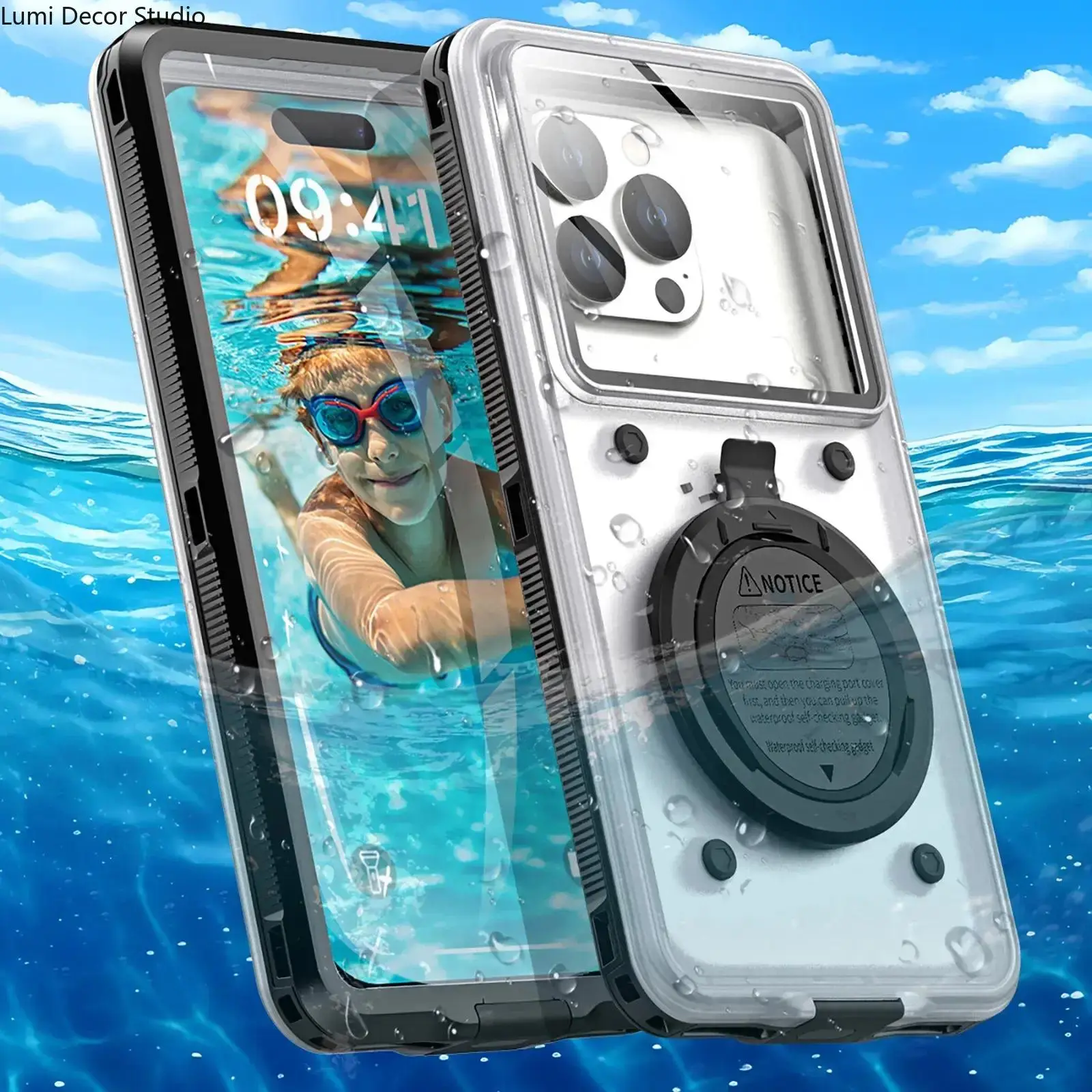Waterproof Diving Phone Case, IP68 Underwater Phone Pouch Featuring Full Body Protection for Beach, Swimming, Snorkeling and Water Sports