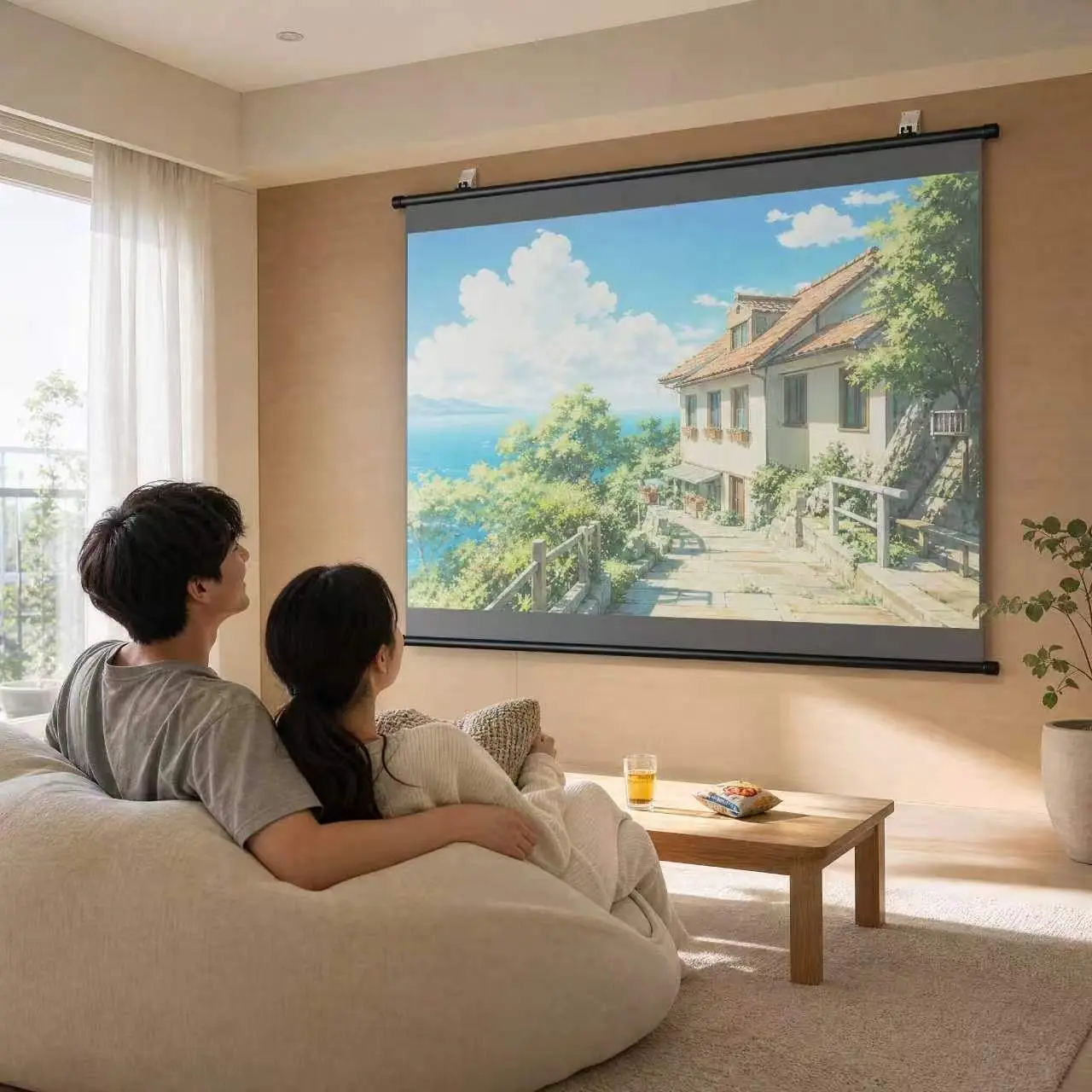 Portable Wall-Mounted Projector Screen, Foldable and Expandable, Indoor and Outdoor Use, Outdoor Movie Screen, HD Projection Screen, Light-Blocking, Clear Image, Easy Installation
