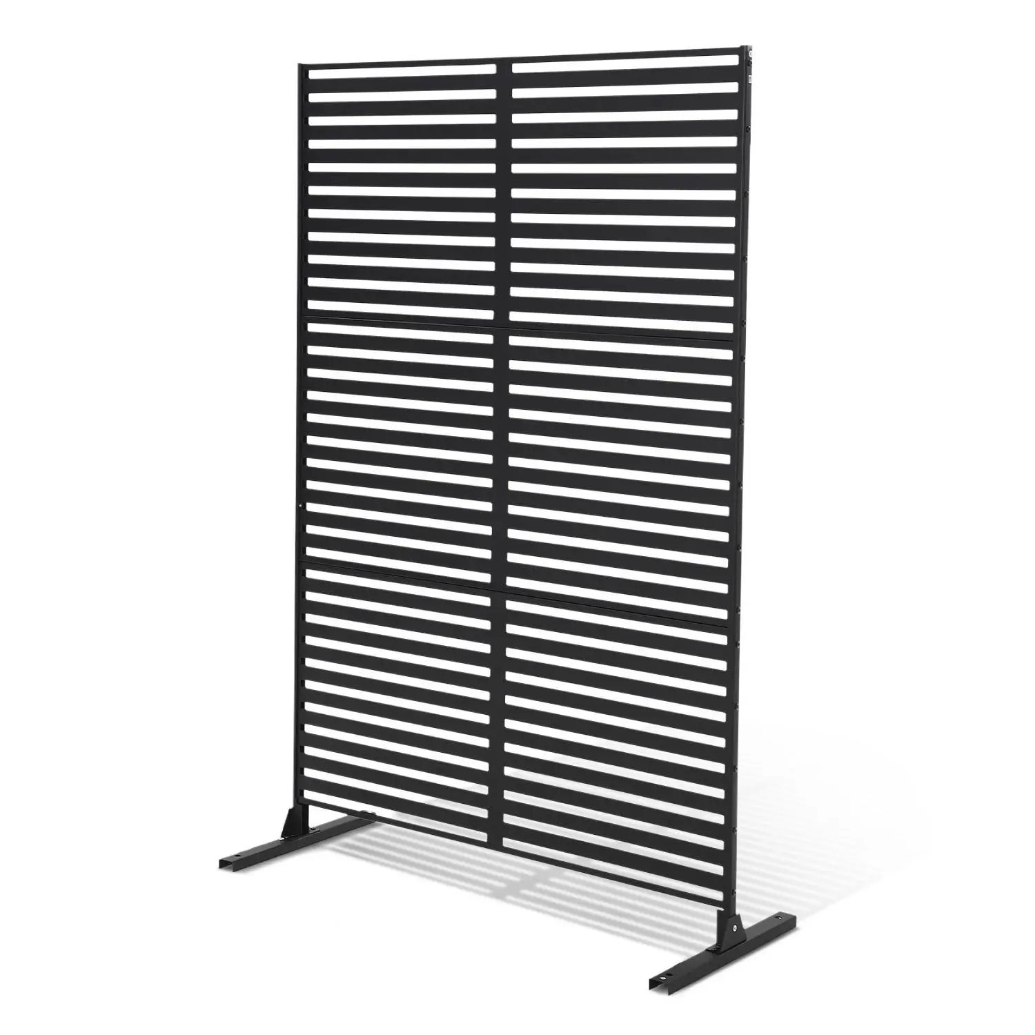72" Metal Privacy Screen Freestanding Outdoor Room Divider, Galvanized Steel Weatherproof Decorative Panel, Laser-Cut Design, Black Finish
