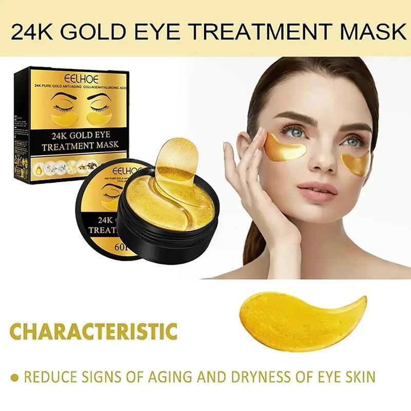 60PCS  24k Gold Eye Mask,Hydrating Eye Care Patch, Face Care Tool for Women and Men, Non-Irritating Eye Mask Skincare,Eyes Bags Treatment,Eye Gel Pads 24 K