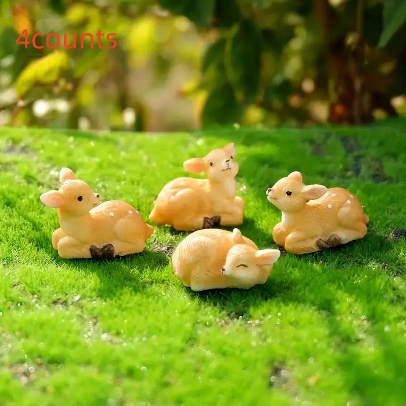 4pcs Mini Cute Deer Ornaments, Micro Landscape Forest Decor, DIY Moss Bottle Decoration, Desktop Plant Ornament, Car Mount, Gift Idea