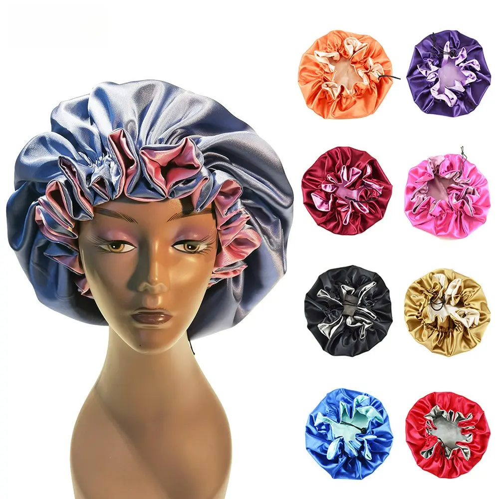 Silk Satin Sleep Cap for Women, Double Layer Bonnet with Ruffle Trim, Parent-Child Set for Heatless Haircare & Protecting Hair, Protects Hair, Smoothing, Bonnets For Sleeping, Curly Hair Nightcap