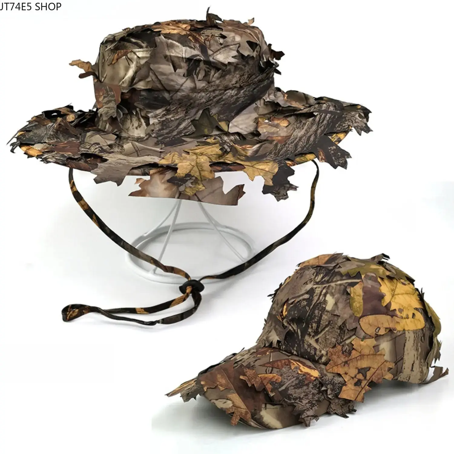 Men's 3D Leaf Camouflage Ghillie Bucket Hat - Wide Brim, Lightweight, Adjustable Drawstring UV Protection Hiking/Camping/Sports Outdoor Hat for Hunting,Bird Hunt,Fishing, Hiking Hats
