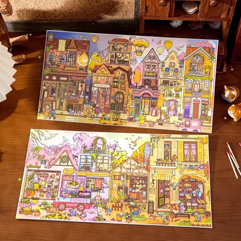 Large Size Dual Scene Miniature 3D Scenery Stickers, Stress Relief Sleep Pet Material DIY Sticker Set, Hand Account Decoration Kit Scene Stickers,Fingertip Diorama Stickers,Layering Stickers, Scrapbook Accessory
