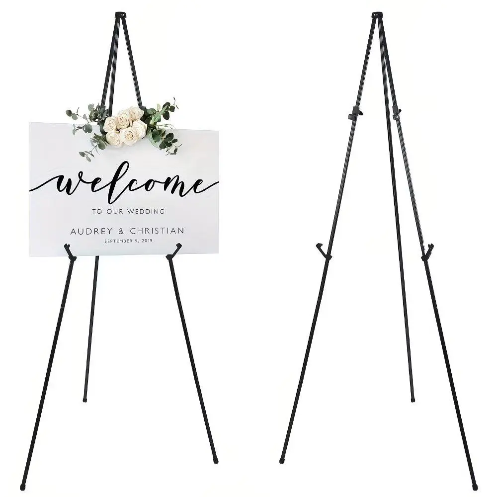 Reusable Heavy-Duty Foldable Metal Tripod Easel Stand for Brides & Wedding Planners,Adjustable 168cm Display Sign Holder with Anti-Slip Rubber Feet,Compact 37cm Storage Rack for Wedding,Bridal Shower,Christmas & Holiday Party,Available in White & Black