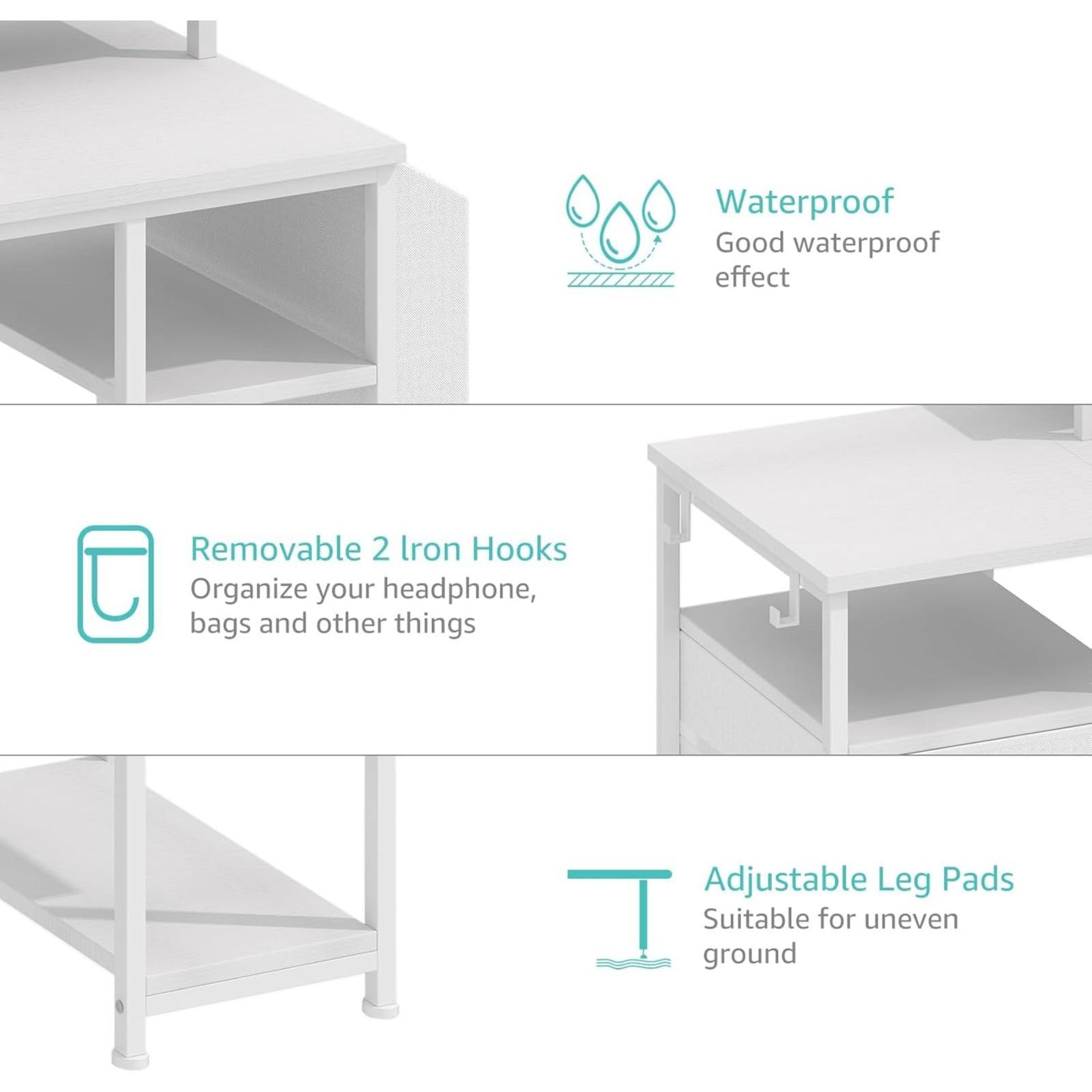 Lufeiya White Computer Desk with File Drawers Cabinet, 55 Inch Home Office Desk with Monitor Stand Shelves, Writing Study Gaming Desks with Led Lights and Power Outlets for Bedroom, White Adjustable Work Table, Get Free Gift Lufeiya White Computer Desk with File Drawers Cabinet, 55 Inch Home Office Desk with Monitor Stand Shelves, Writing Study Gaming Desks with Led Lights and Power Outlets for Bedroom, White Adjustable Work Table, Get Free Gift