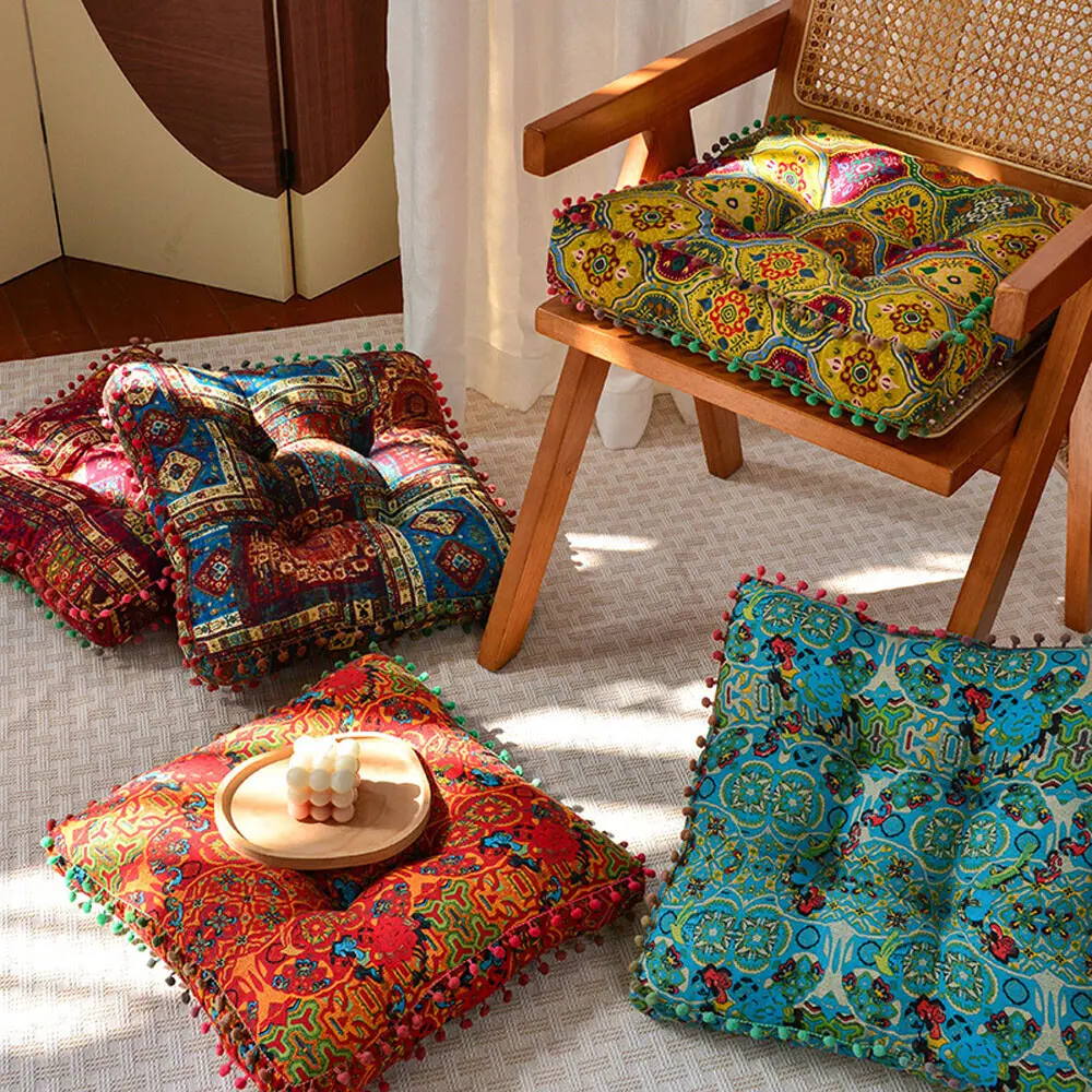 YJ2 1-Piece Bohemian Print Thick Cushion - Soft Comfortable Meditation Pad, Sofa Pillow for Room Decor, Suitable for Living Room, Office Multifunctional Home Textile Accessory