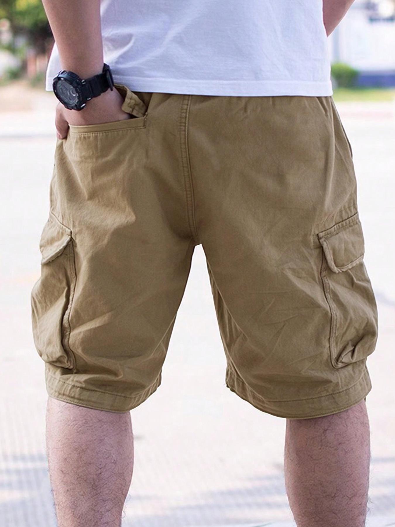 Men's Loose Solid Plain Drawstring Waist Cargo Shorts, Casual Comfy Pocket Design Shorts for Daily Outdoor Wear, Men's Bottoms for All Seasons