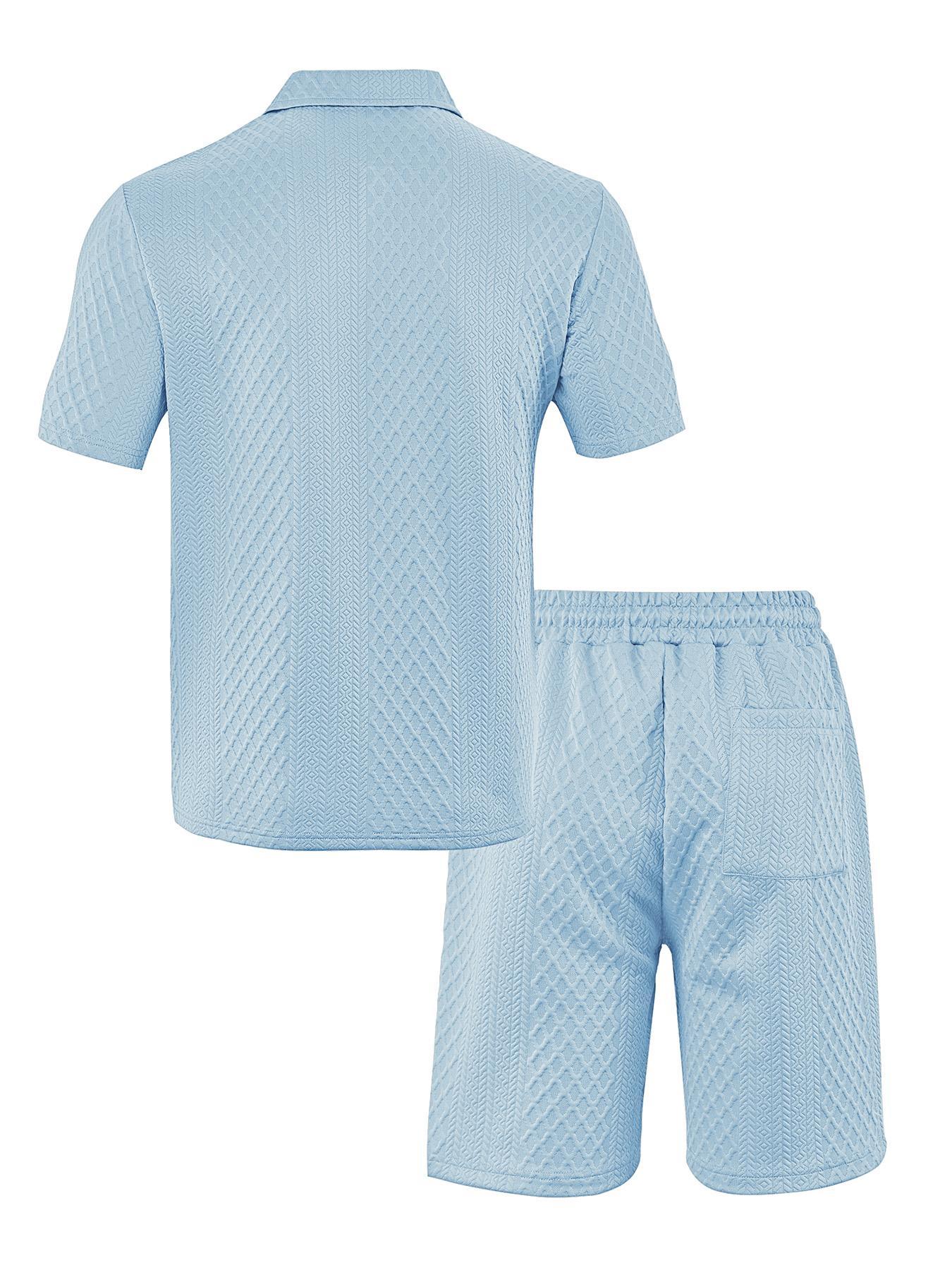 Please Purchase A Size Up. Men's Solid Casual Polo Shirt & Drawstring Waist Shorts Set with Pockets, Cozy Breathable Two-piece Outfits for Daily Outdoor Wear, Men Clothes for Summer.