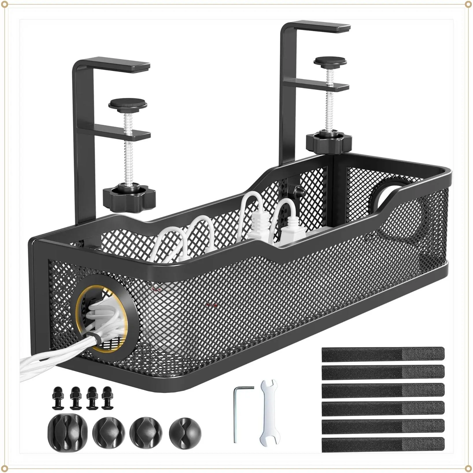 Black Under Desk Cable Management Tray, No Drill Wire Organizer with Clamp, Cord Organization Box for Office and Home - No Damage to DeskGift