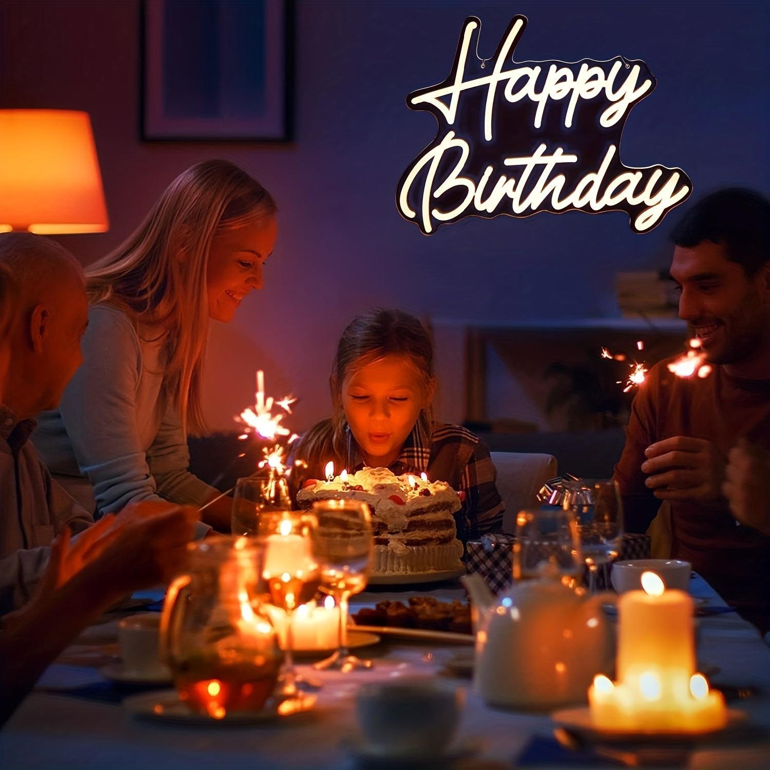 USB Powered LED Neon Light, Happy Birthday Design Background Sign, Decorative LED Mood Light for Wedding, Birthday Party, Festival, Bedroom