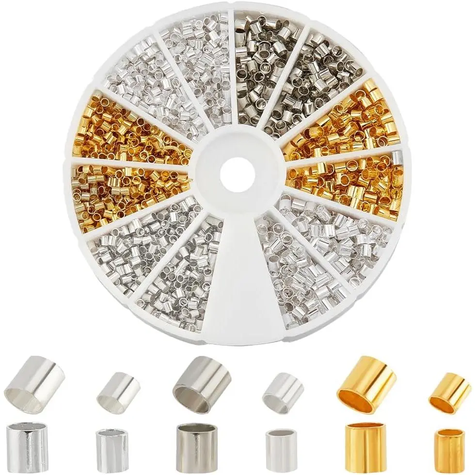Crimp Tube Beads, 3000 count 1.5mm 2mm Brass Tube Crimp End Spacer Beads Cord End Caps Loose Stopper Bead for Earring Necklace Pendant DIY   Making, Golden//