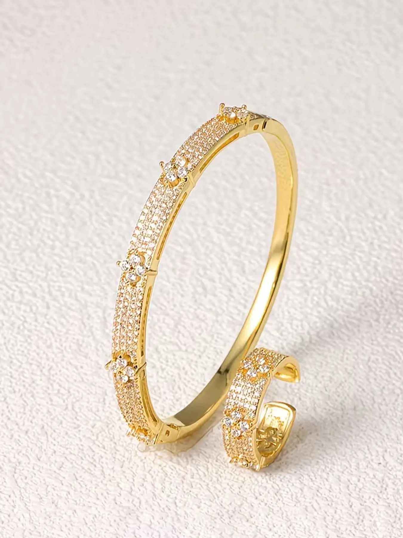 Elegant Clover Embedded Shiny Cubic Zirconia Bracelet Ring Set, Elegant Jewelry Set, Perfect for Daily Wear and Parties, Ideal Gift Choice