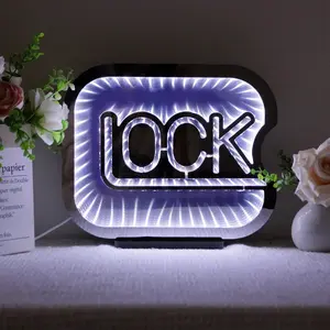 Lock Infinity Mirror Neon Sign, USB Powered Neon Sign, Decorative Neon Light, LED Neon Signs, Novelty Lights for Man Cave Bedroom Game Room Bar Birthday Gifts