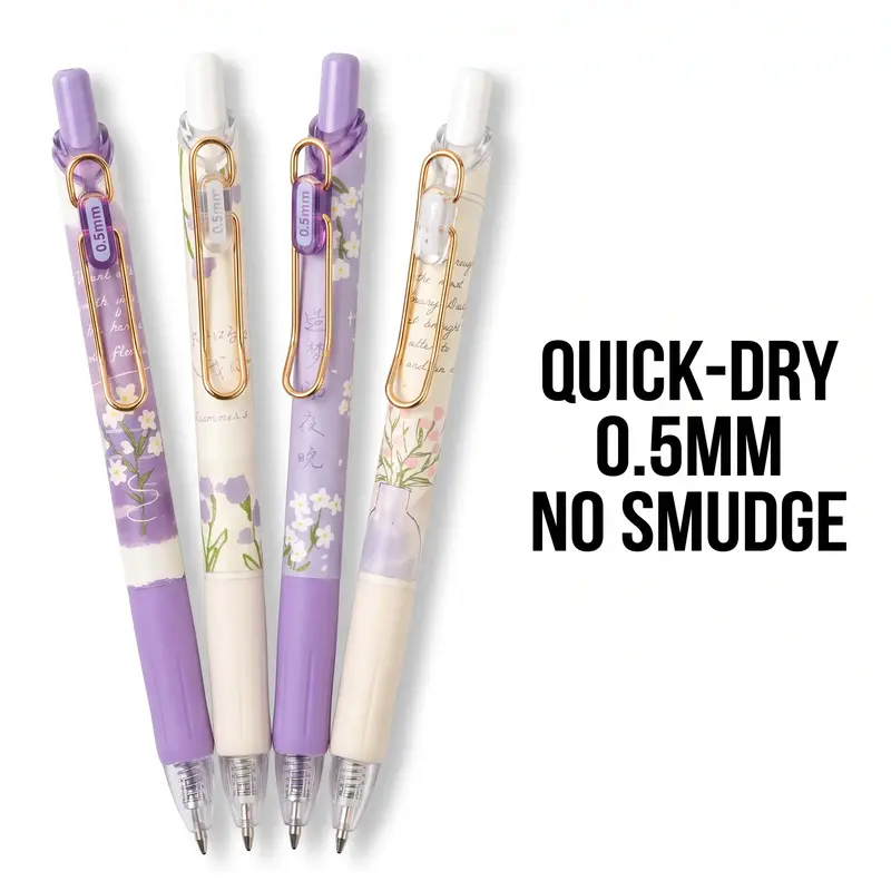 Cute Gel Pen, 4/8 Counts Retractable Gel Pen, 0.5mm Quick-drying Black Ink Pen with Smooth Writing and Soft Grip, Suitable for Note-taking, Writing, Press Gel Pen, Writing Stationery, Writing Pens