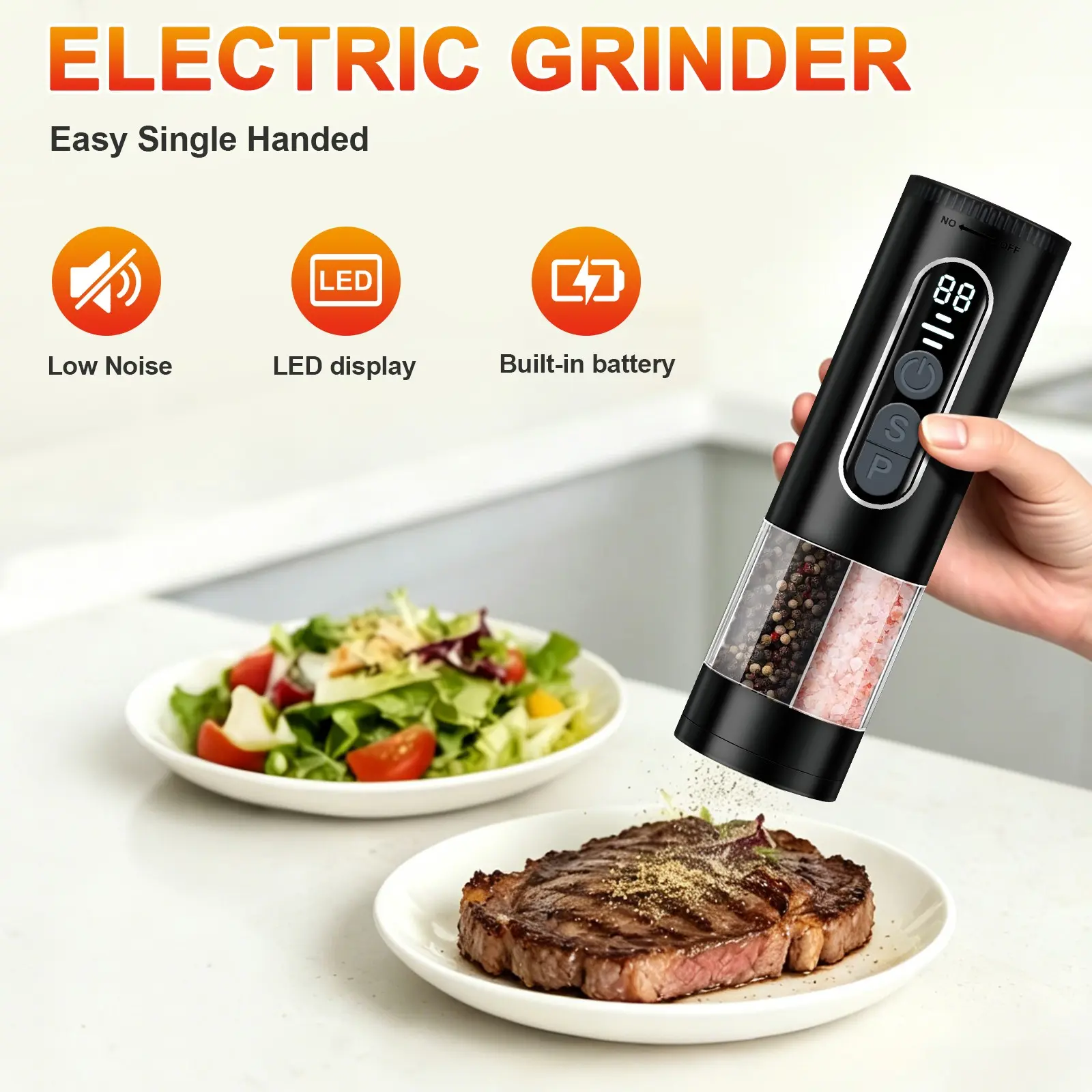 Multi-Functional Electric Salt Pepper Grinder, Adjustable Coarseness, Trendy Kitchen Tool, Kitchen Gadgets, Essential for Cooking Enthusiasts
