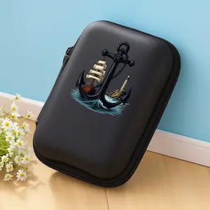 A beautiful Mediterranean vintage anchor pattern storage box, essential for office travel! EVA material earphone/data cable/charger storage box, compact design with mesh pockets, easy to organize charging cables
