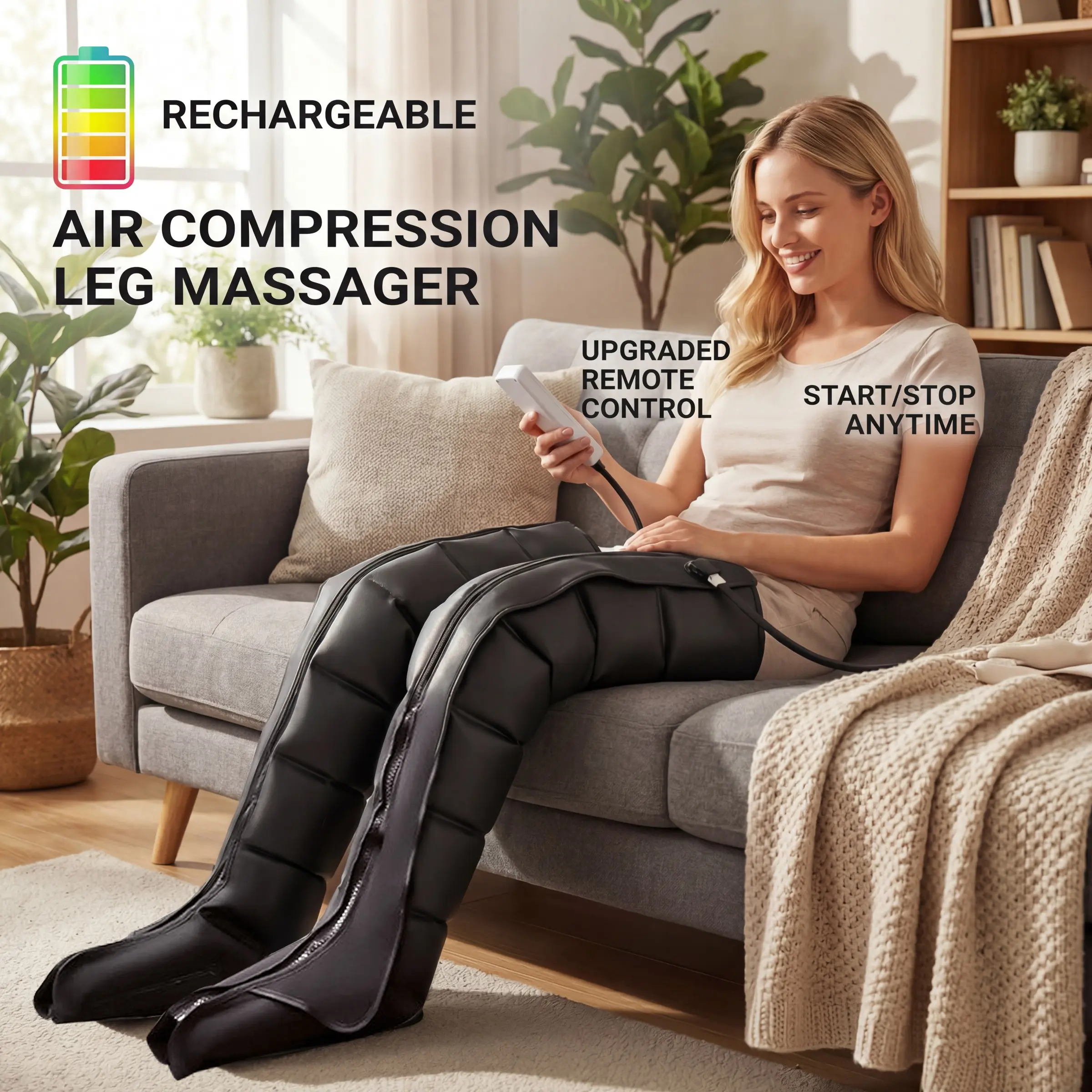 Wireless Professional Leg Massager, Personal Care Device, Full Body Massage System with Dynamic Compression, Beauty Salon Spa Equipment