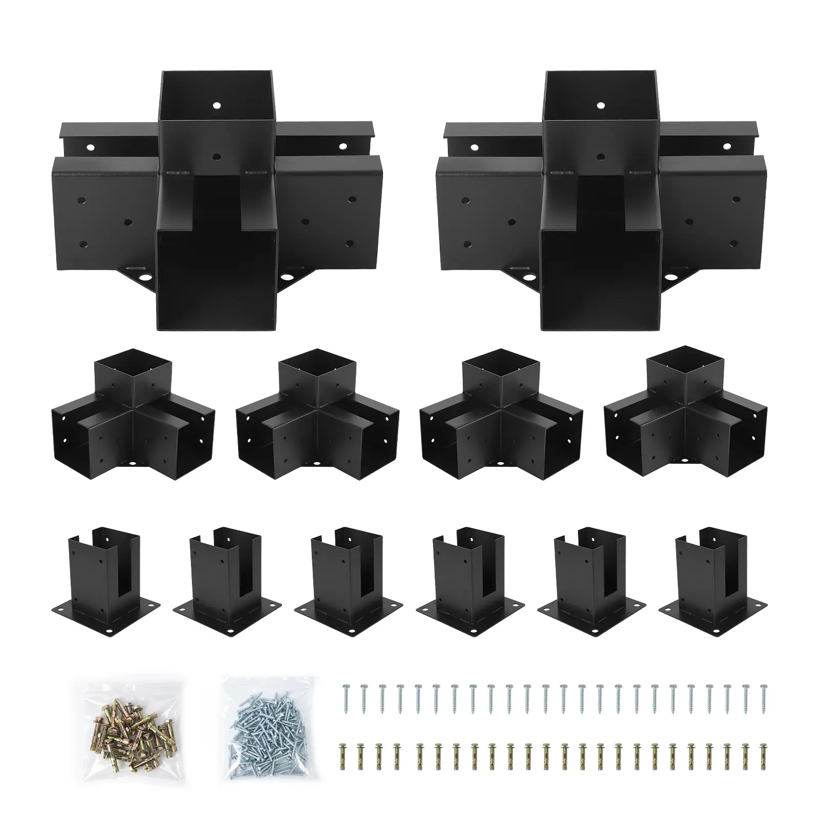 4x4 Pergola Bracket Kit – Heavy Duty Pergola Connector Set, Black Powder Coated Gazebo Hardware Kit with Screws, Easy No-Weld Build for Patio Backyard Pavilion