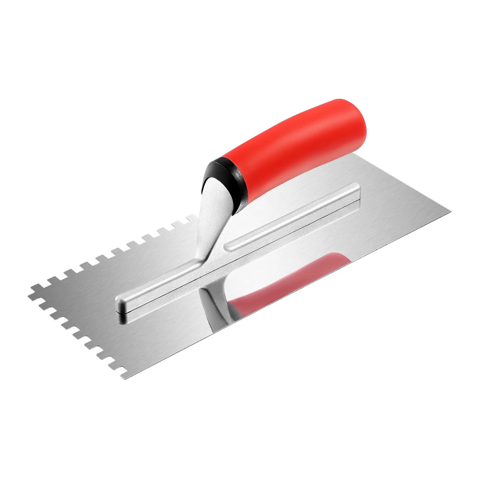 Tile Tools, Stainless Steel Squared Notch Tile and Flooring Trowel, 10.9x 4.4 in Pro Grade Drywall Tool, Ergonomic Rubber Grip Comfort Handle, for Apply, Spread, Flatten, Smooth, Polish
