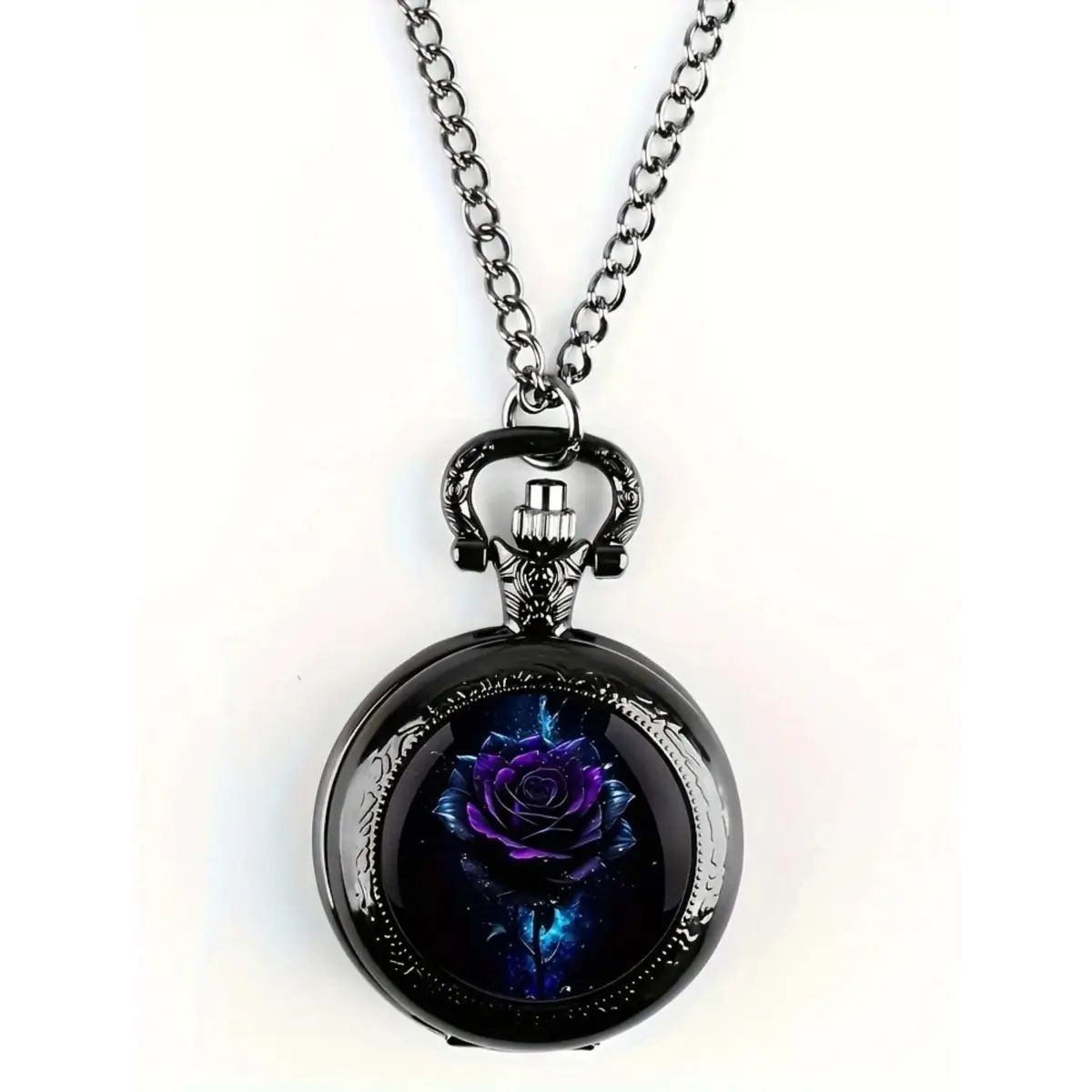 Vintage Rose Design Pocket Watch, Fashion Round Quartz Wristwatch for Women & Men, Trendy All-match & Exquisite Watch for Birthday Gift, Round Analog Dial Watch