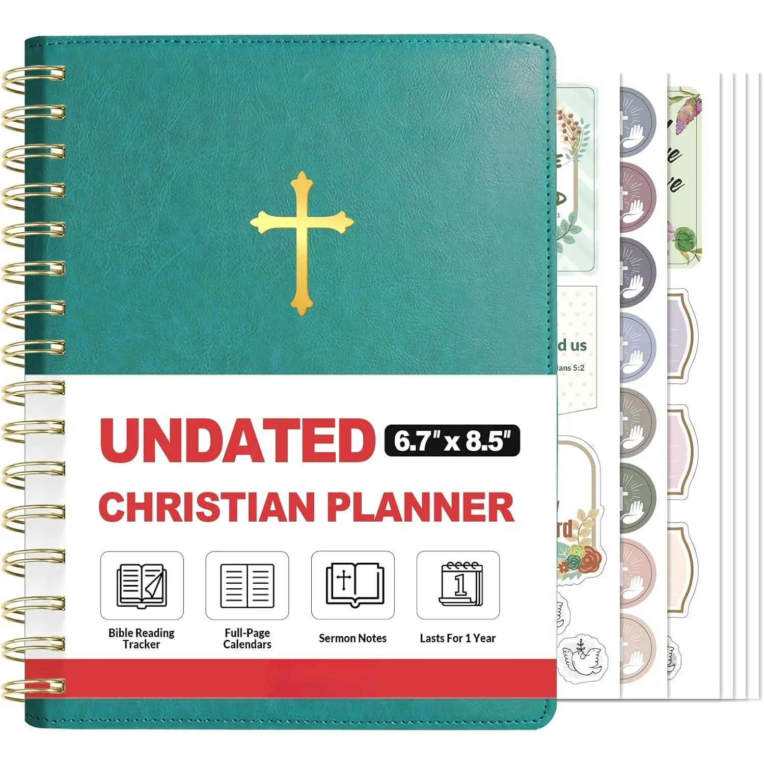 Faith-Focused A5 Spiral Bound Undated 12-Month Christian Planner - Journal with Prayer Space, Monthly Goals, Bonus Pages, Weekly Organizer Gift for Women (Pacific Green)
