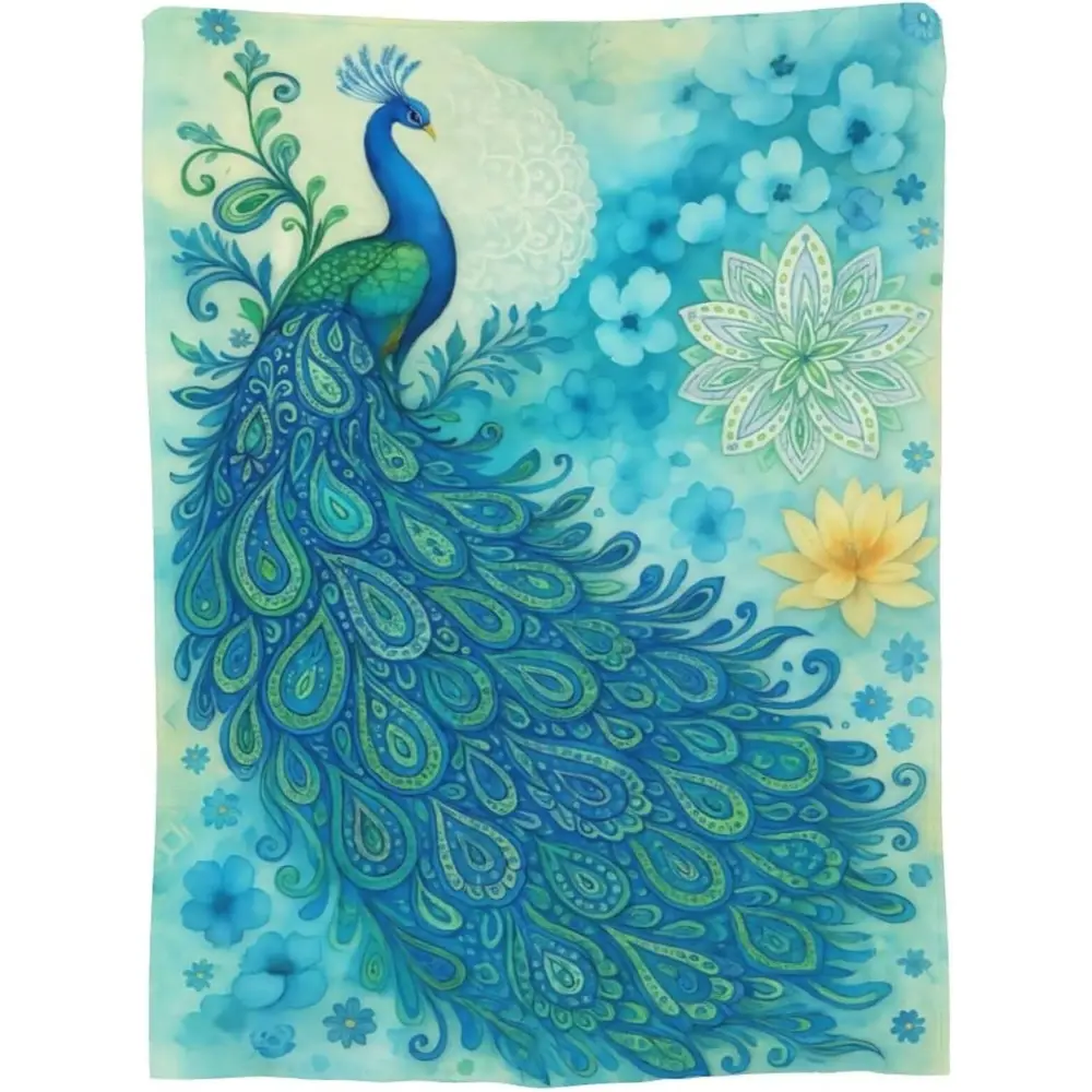 1PC Peacock Pattern Cozy Flannel Blanket, Soft and Fluffy, Comfortable and Warm Bedding Blanket, Gift for Men, Women and Adults.