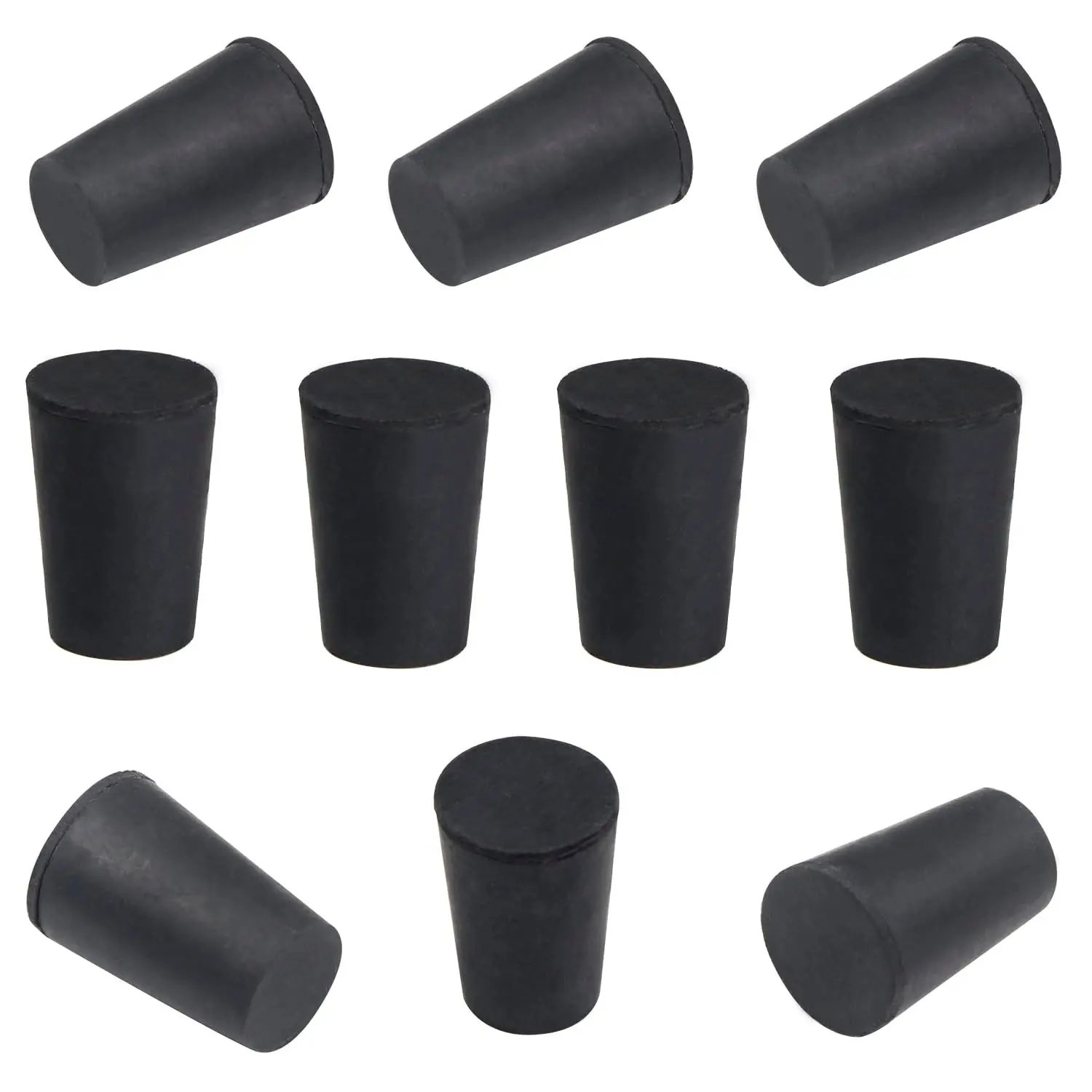 10pcs 0# Black Tapered Shaped Solid Rubber Stopper for Lab Tube Stopper Size 13x16x24mm Hole Rubber Stoppers Caps for Gas Can Spout, Heat Sink
