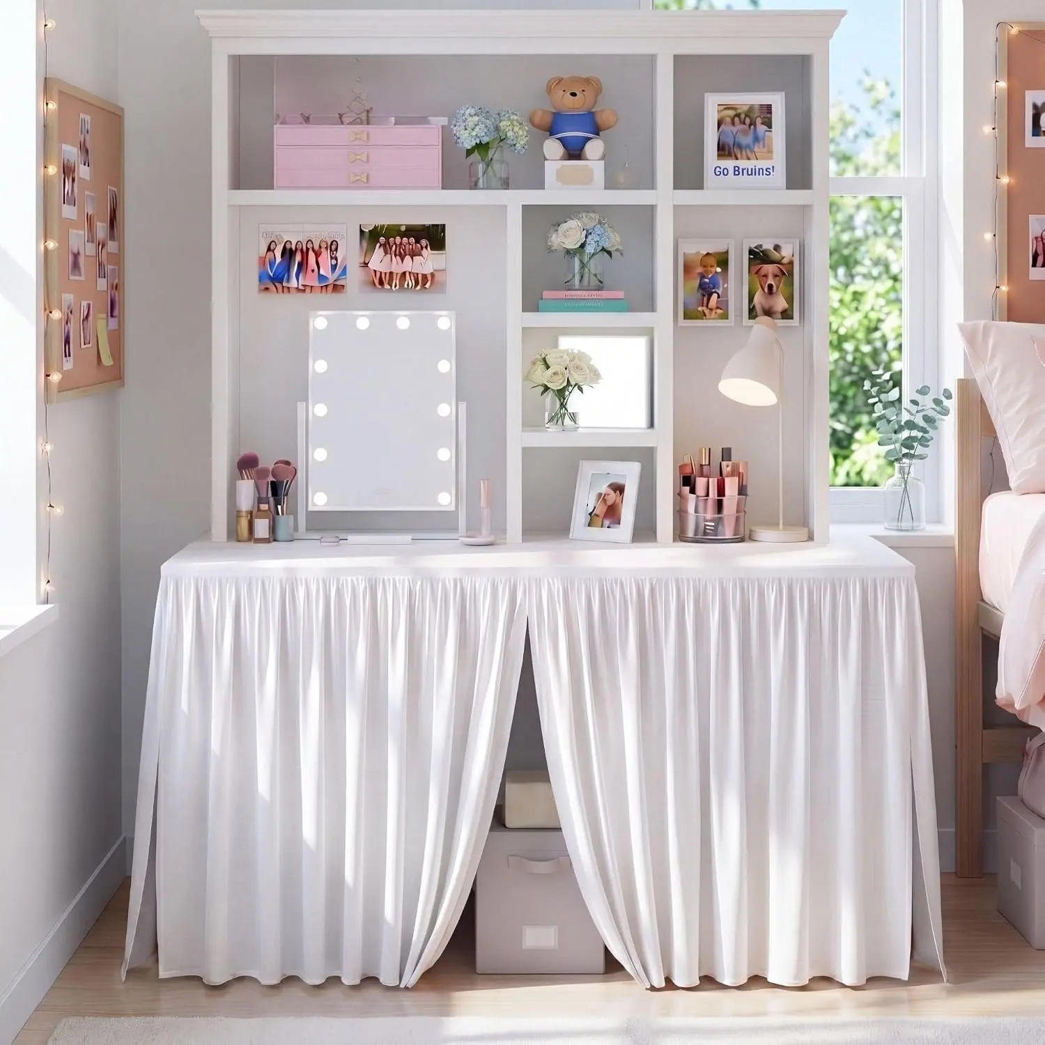 Ruffled Split Dorm Desk Skirt 32" L x 24" W x 30" H, White