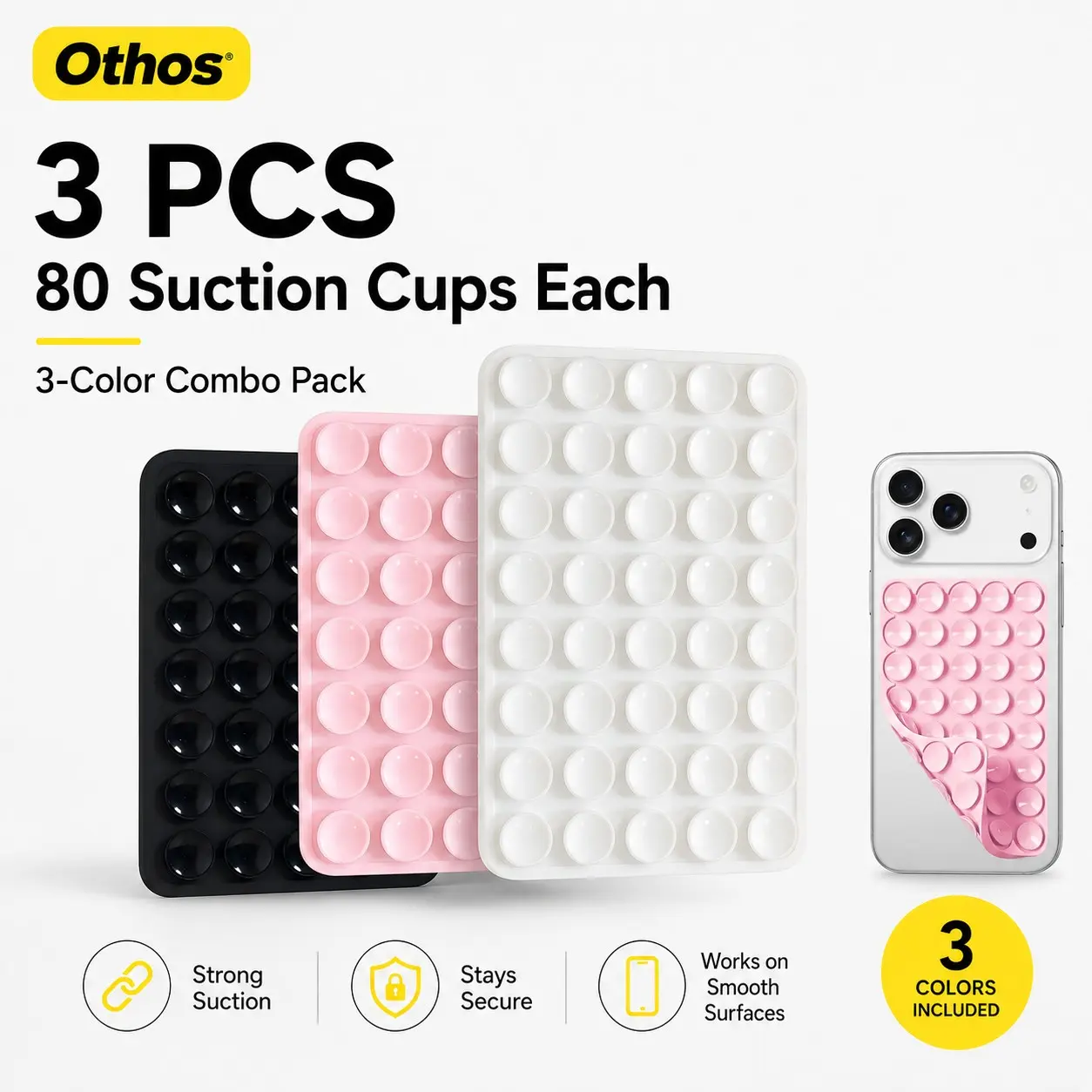 3pcs Silicone Octopus Phone Stand, Phone Holder, Phone Suction Pad, 80 Suction Cups, Portable Compact Grip, Non-Slip Base, Strong Adhesive, Apple & Android Compatible